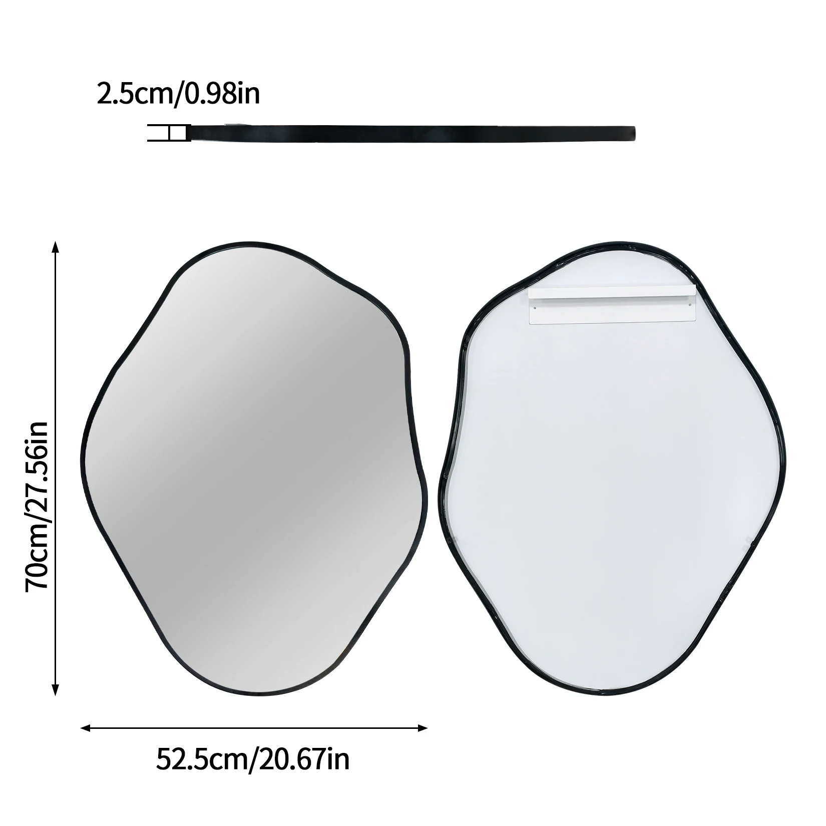Asymmetrical Black Wall Mirror, Large Irregular Modern Wall Mounted Mirror with Aluminum Alloy Frame, Unique Freeform Decorative Art Mirror for Living Room, Bedroom, Entryway & Hallway