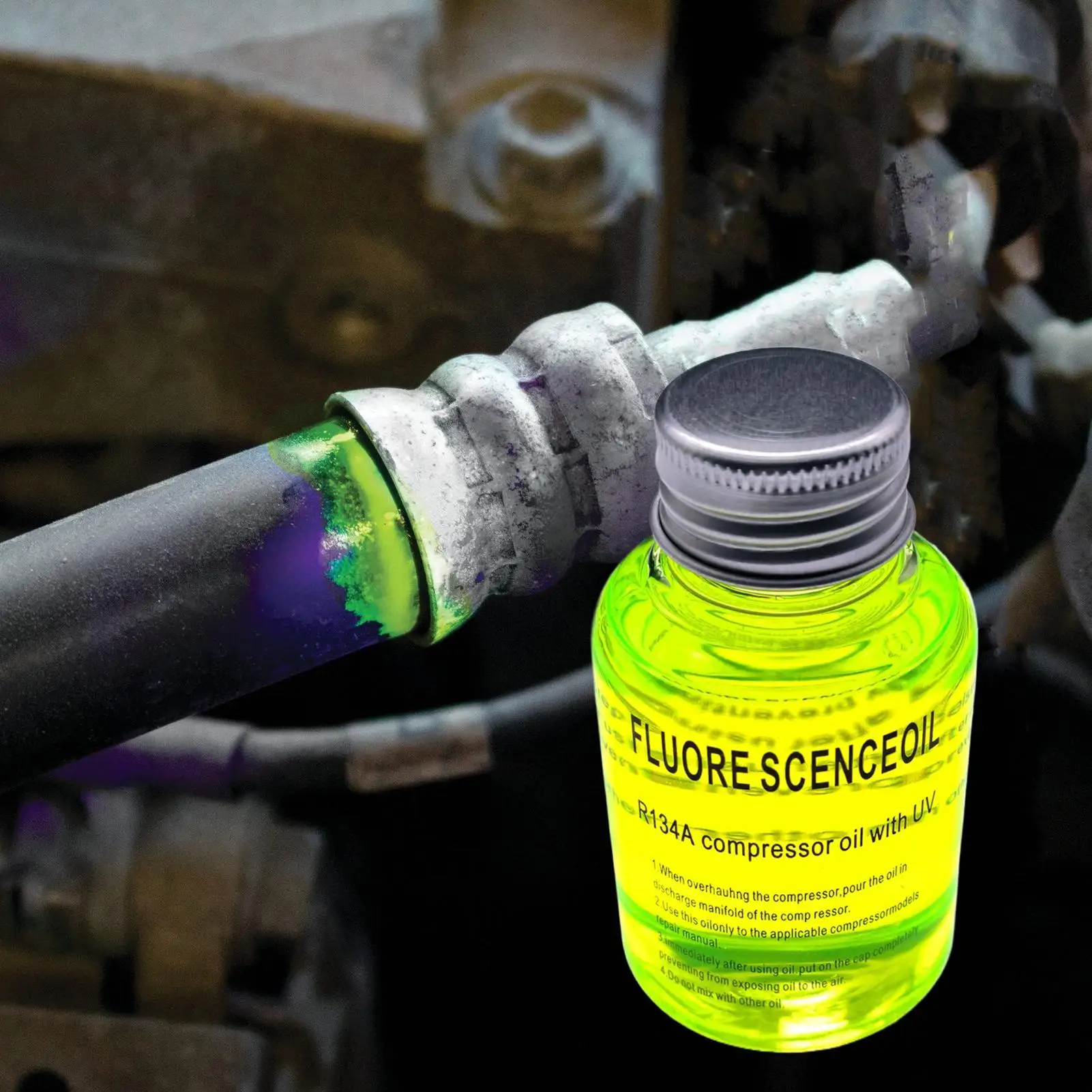 60ml Refrigerant Oil Leak Repair Agent Car Air Conditioner Plugging Agent Safety Fluorescent efficient Leak Detection Oil Agent