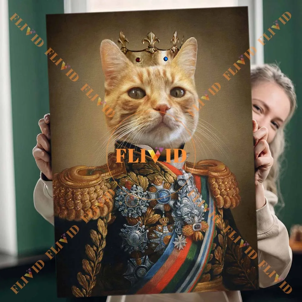 

Custom Royal General Madam Vintage Cat Dog Portrait Poster Wall Art Canvas Painting Wall Pictures For Living Room Unframed