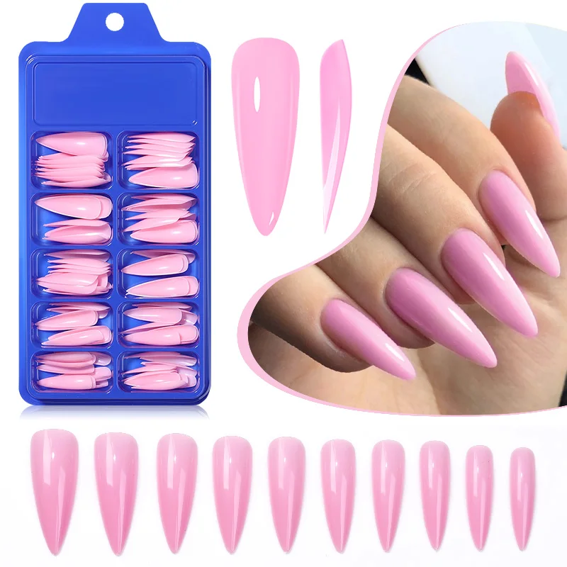 Naakt Kleur Kunstnagels Waterdruppels Druk Op Quick Uitbreiding Formulieren Franse Acryl Nail Tips Volledige Cover Effen Kleur Wees fak