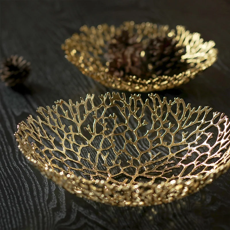 Nordic Luxury Fruit Plate Golden Fruit Candy Snack Plate Coral Tree Shape Creative Living Room Coffee Table Decoration Ornaments