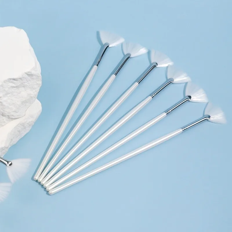 20pcs Mini Fan-shaped Light Beige Care Brush with Soft Nylon Bristles, for Face, Salon, Spa, Home Use - Gentle Exfoliating