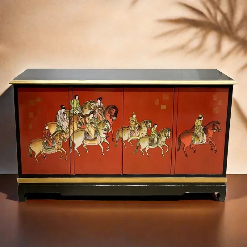 Medieval Light Luxury Solid Wood Shoe Cabinet Multi-functional Storage Sideboard for Living Room Dining Room Household
