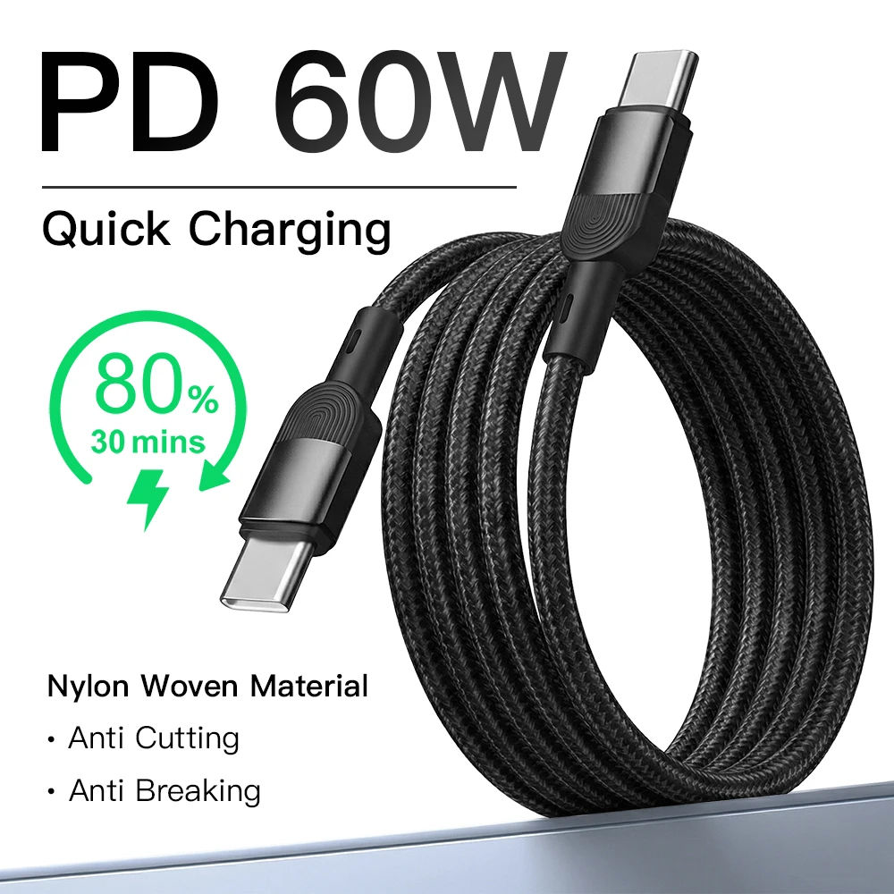 

Кабель USB Type-C на USB-C 60 Вт для iPhone 17 16 15 Pro Max, быстрая зарядка PD, шнур для зарядки Samsung S25 24, Huawei, Realme, OnePlus