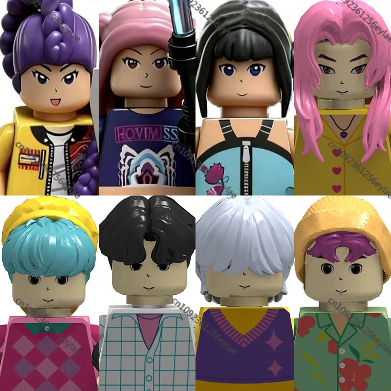 8 szt. KPop Demon Hunters Mini Figurki Akcji Klocki Konstrukcyjne Rumi Model do Składania Lalka Zabawka z Klocków