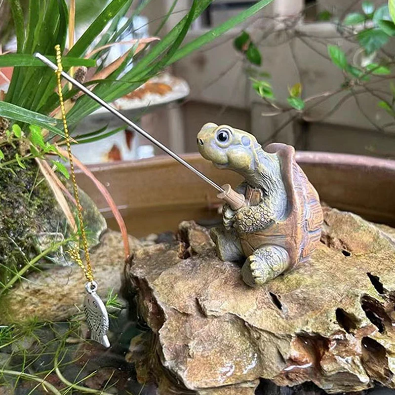 Kreative Seil fischen Schildkröte Statue niedliche Simulation Schildkröte Harz Figur Tier Skulptur Ornament Outdoor Hausgarten Dekor
