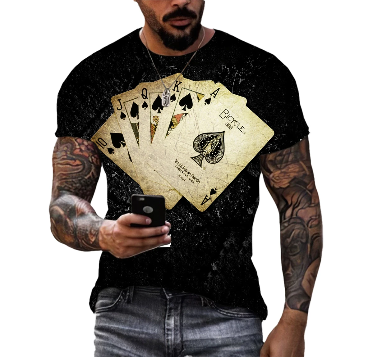 Playing Cards 3D Printing Summer Men's Personality T-Shirt Shirt Hip Hop Trend Large Size Short Sleeve Casual Fashion Sports Top