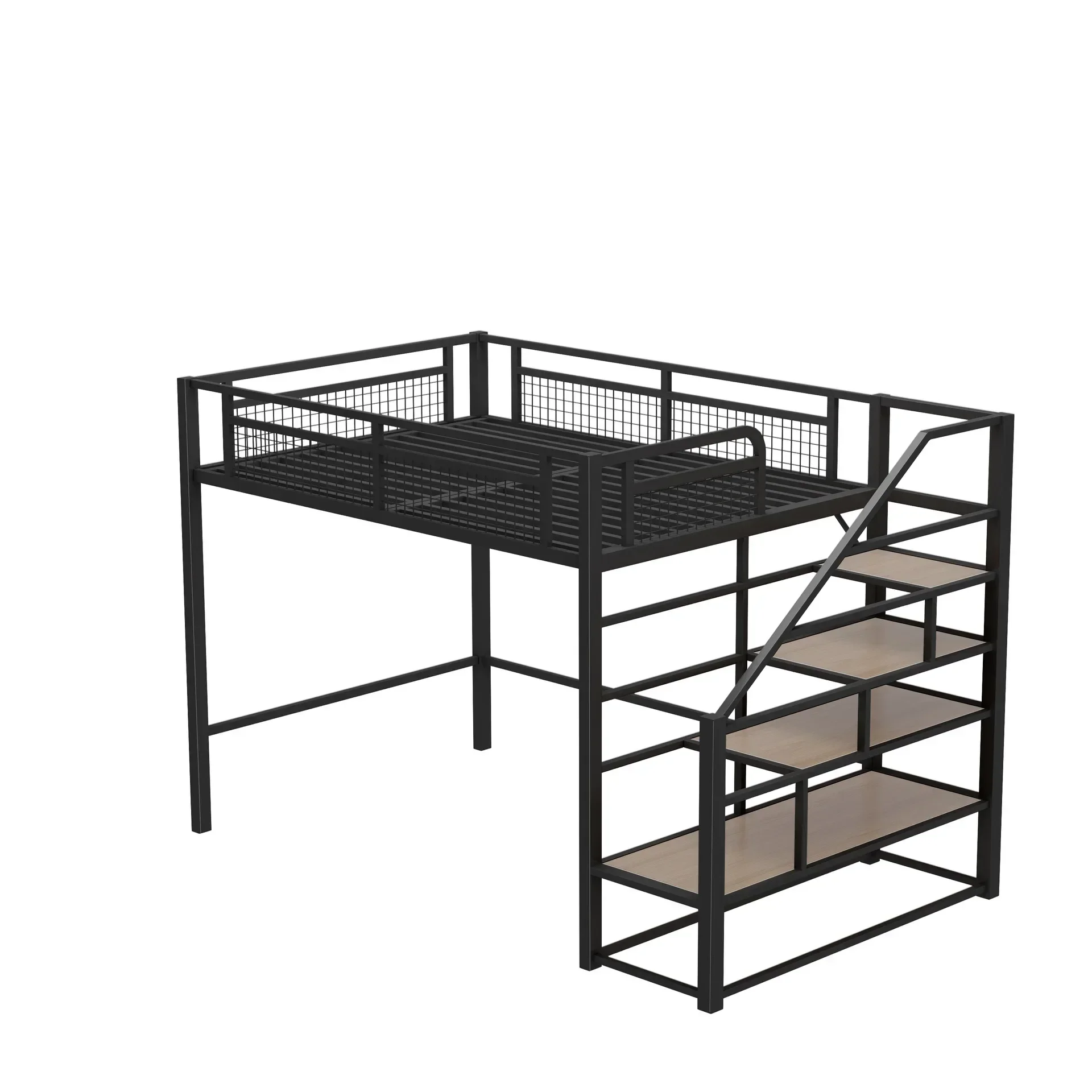 Get on the bed and get off the table. Multifunctional wrought iron elevated bed. Small apartment loft saves space. bunk bed.