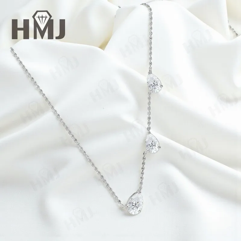 Simple Necklaces Three Pear Shape Moissanite Diamond 925 Sterling Silver Stackable Link Chain Christmas Gifts Hypoallergenic