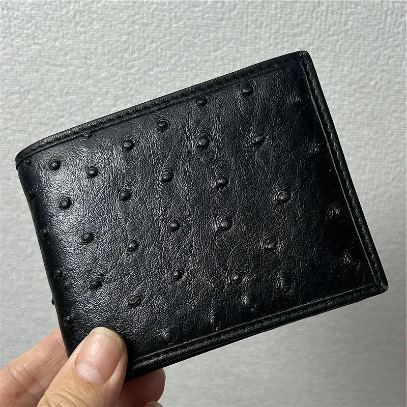 

New Fashion Business Men's Ostrich Leather Wallets Genuine Leather Short Organizer Wallet Boy Brand Luxury Card Holder Purse
