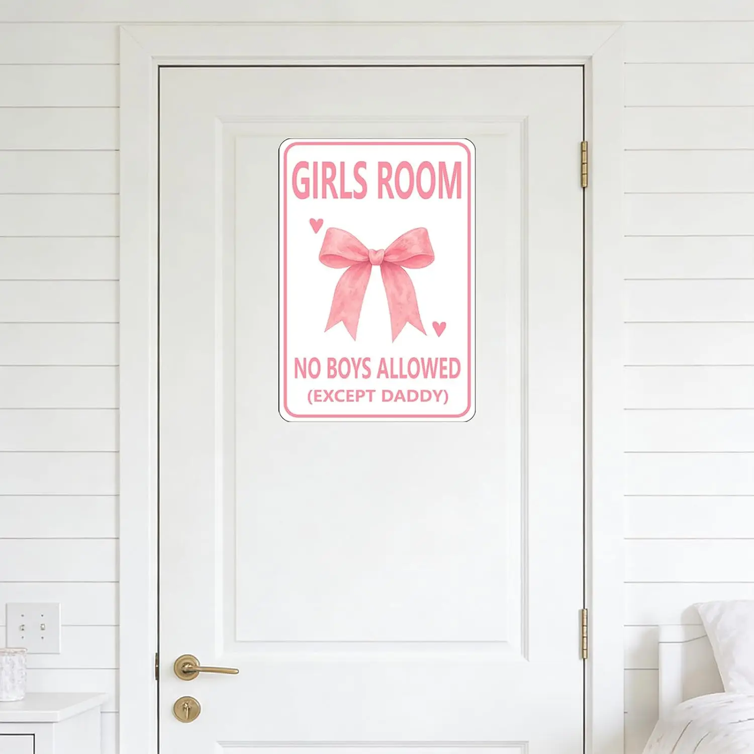 Pink Bow Girls Room Decor No Boys Allowed Except Daddy Sign Cute Wall Art for Teen Girl Bedroom Little Girl Toddler Kid Nursery Playroom Wall Decor, 8x12 in