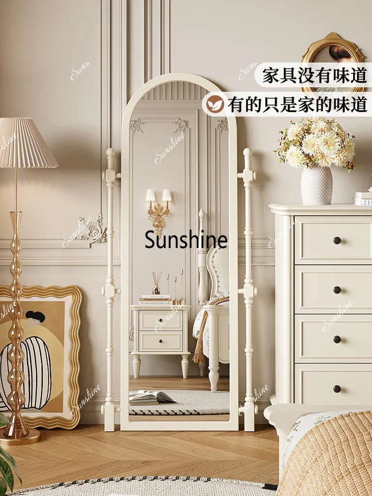 French cream style all solid wood full-length mirror bedroom high-end feeling, removable for home use
