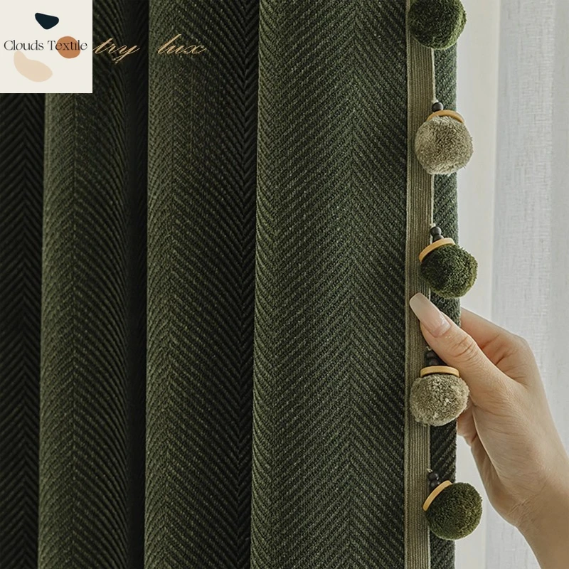 

Custom Size！！Thickened Classic Herringbone Retro Light Luxury Minimalist Elegant Curtains for Living Dining Room Bedroom Decor