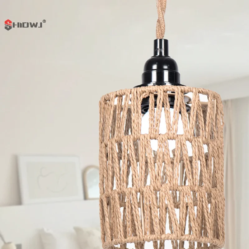 1 szt. Styl boho ręcznie tkany wystrój domu lampa sufitowa tkany abażur rattanowy abażur lampa wisząca klosz lampy wiszącej