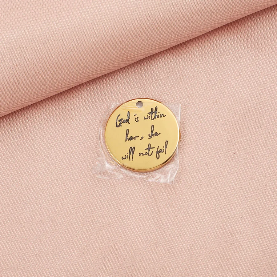 Fnixtar 10pcs Mix Color Stainless Steel Round Disc Quotes Charms Text Engraved Pendant 18k Gold Pvd Plating