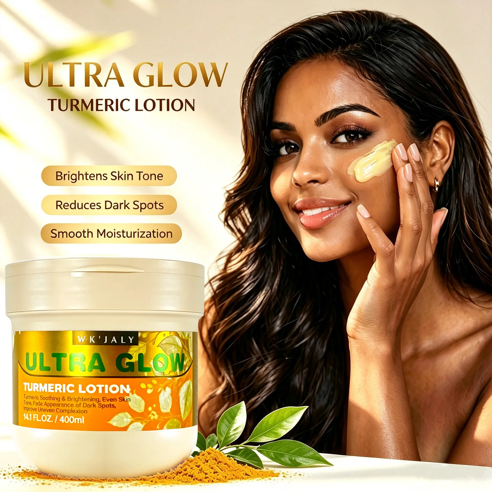 WK JALY Ultra Glow Turmeric Body Lotion, Brightening, Even Skin Tone, Deeply Moisturize Skin, Fade Dark Spots, Hyperpigmentation