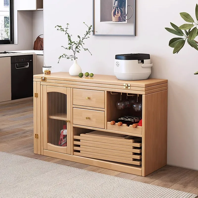 1.2M solid wood folding dining table and chairs integrated dining side cabinet rubber wood multi-functional tea cabinet small ap