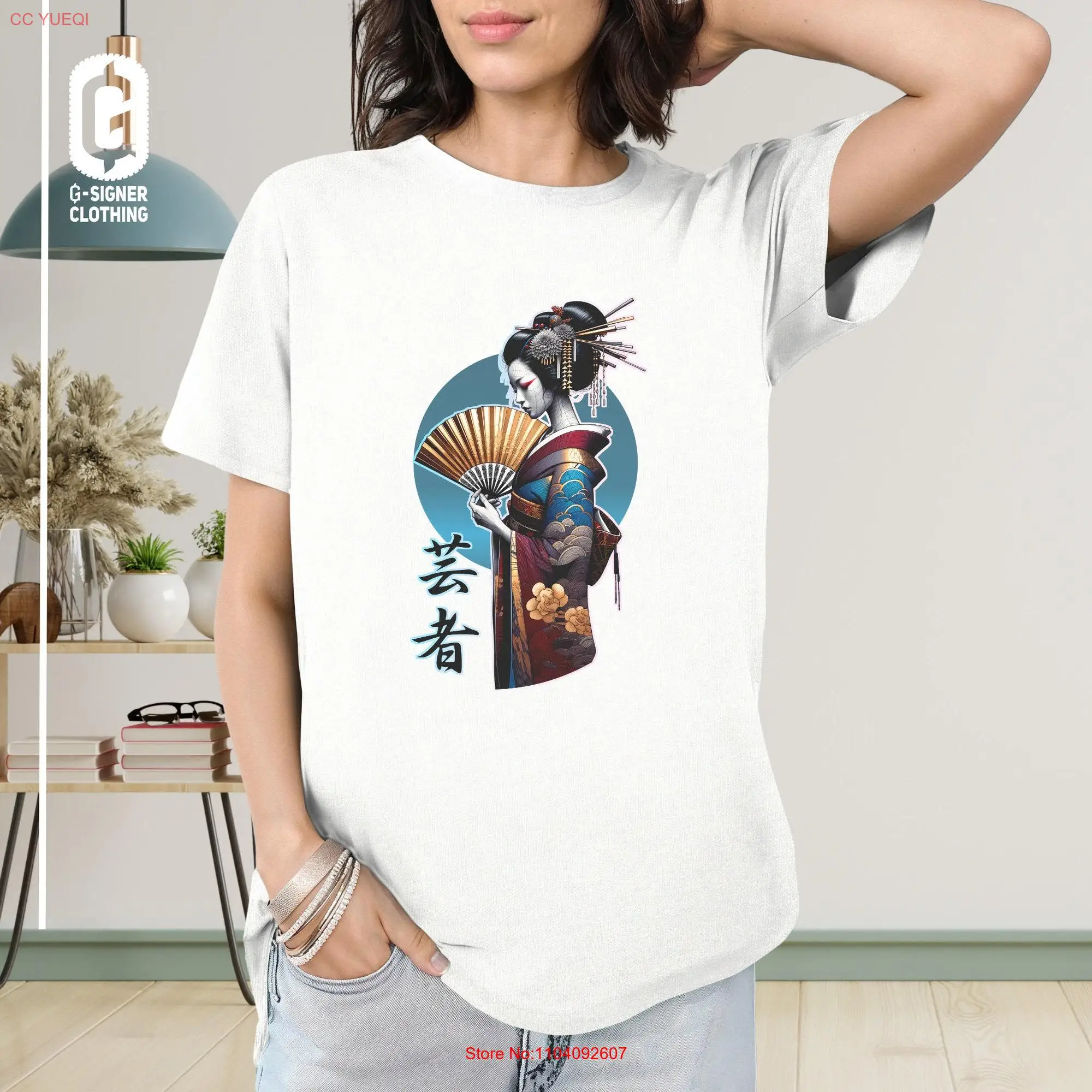 Oriental Art Graceful Japanese Geisha T Shirt Elegant Kimono Blossom Print Classic Cotton Crewneck Kyoto Tradition Idea