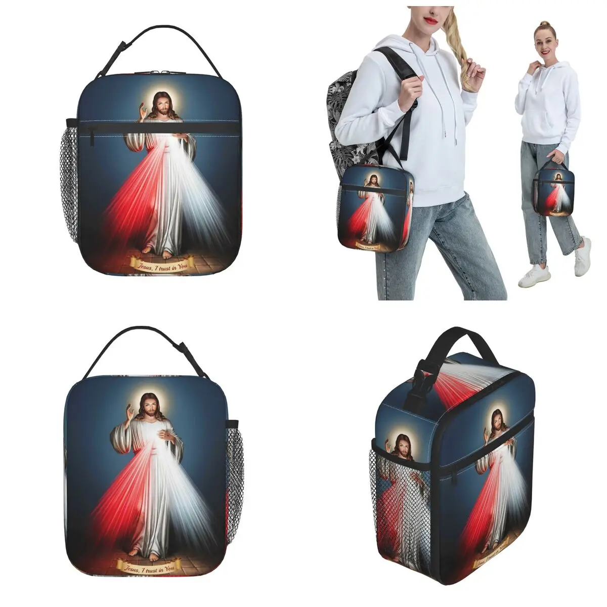 Christ Jesus Mercy Insulated Lunch Bag Saint Christian Jesus Painting Food Container Bags Portable Thermal Cooler Lunch Boxes