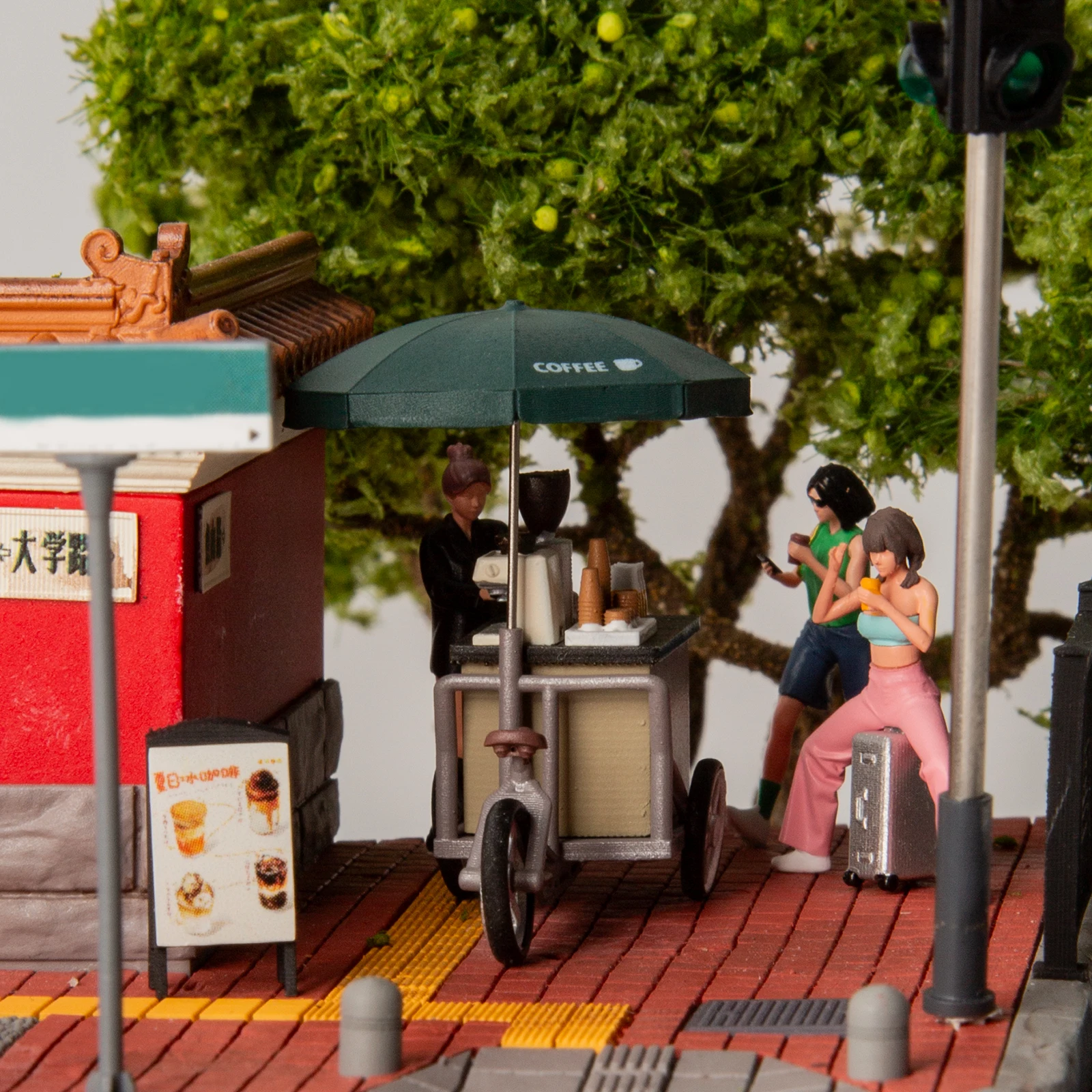 1/64 Resin Painted 3D Printing Street Coffee Truck Leisure Life Boy Girl Cat Dog Skateboard Miniature Figure Model DIY Scene image 4