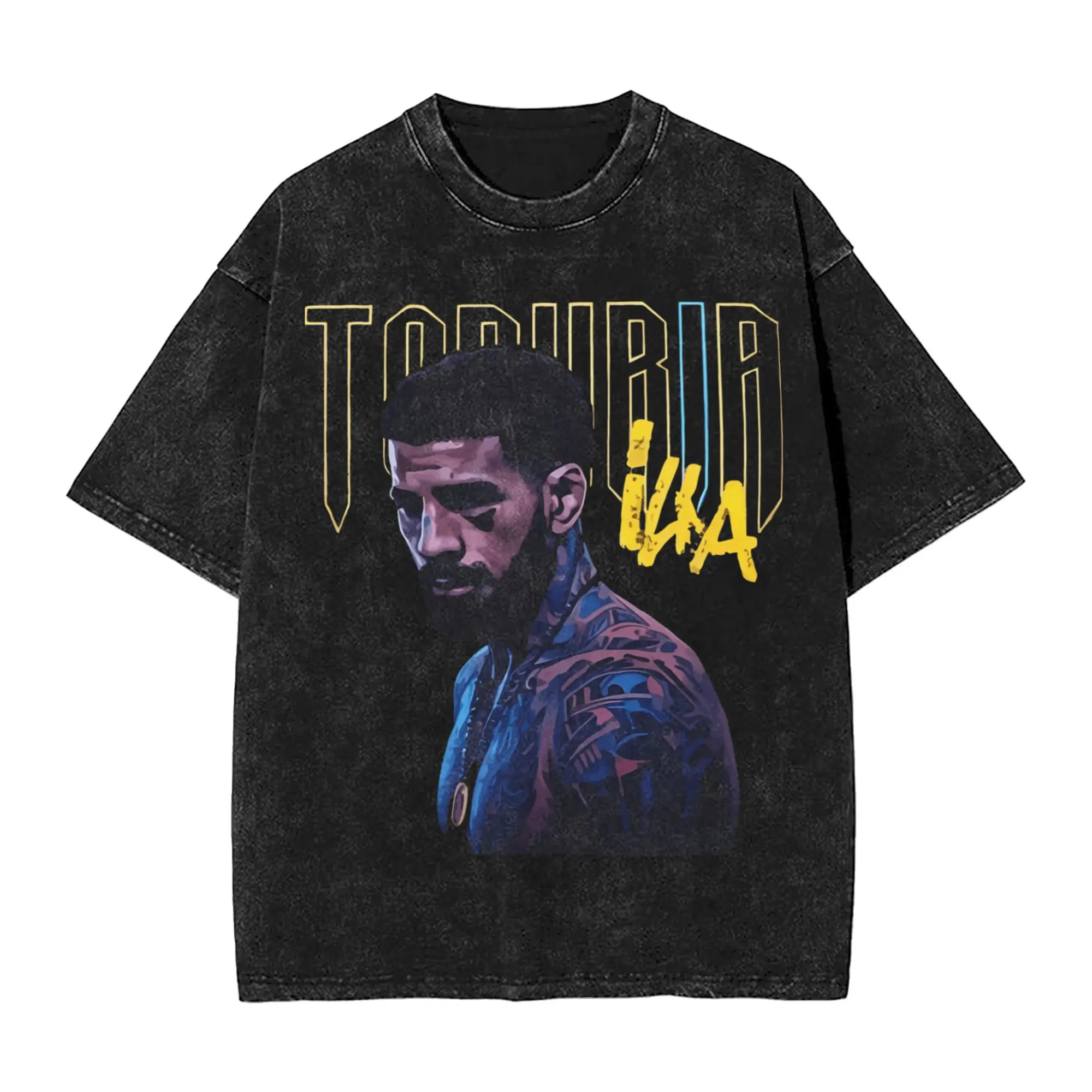 Ilia Topuria Men's T Shirt Washed Fighter Vintage Tee Shirt Short Sleeve Crewneck T-Shirts Pure Cotton Gift Idea Clothing