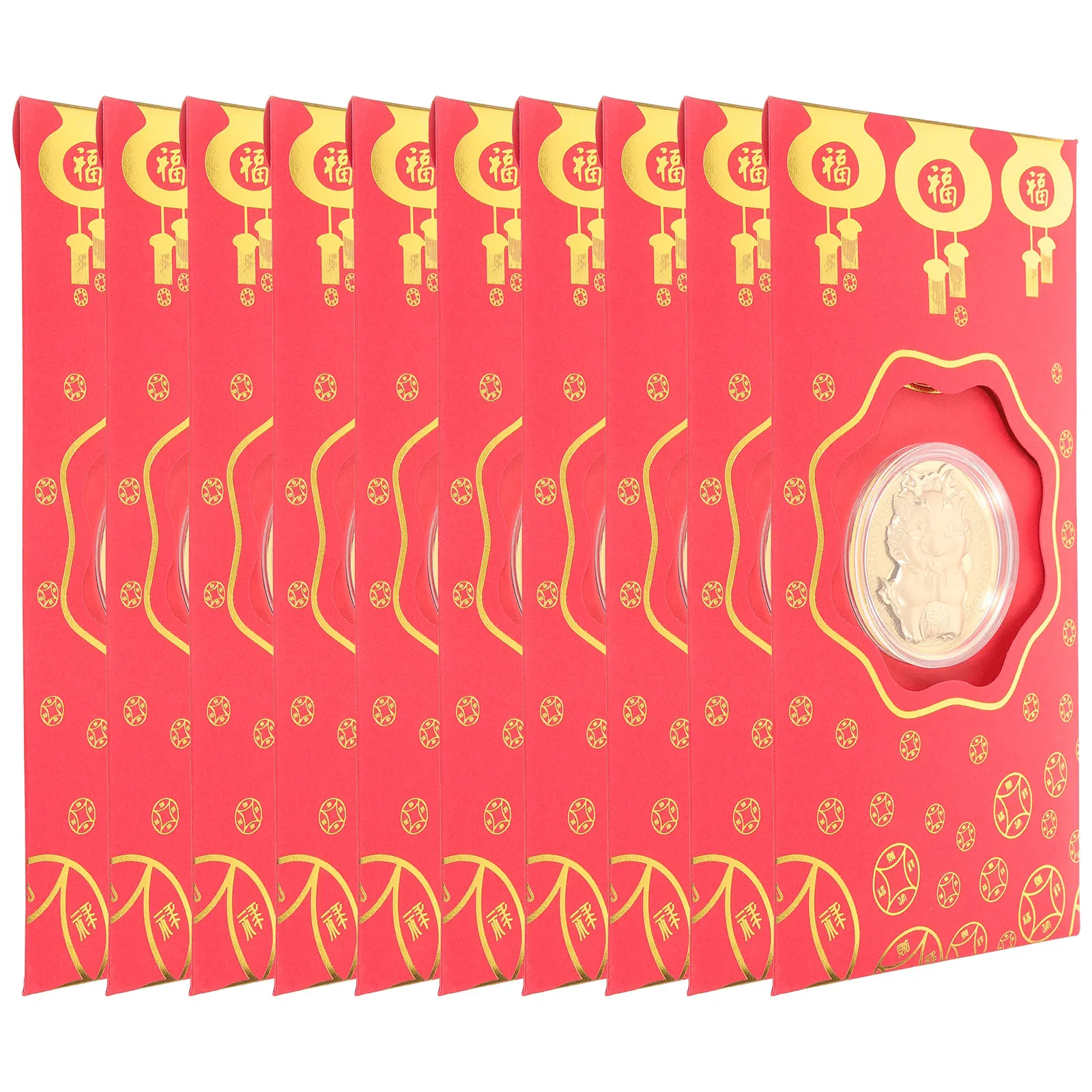 

10pcs Dragon Year Red Envelopes Pearl Paper Money Bags Traditional Pocket Chinese New Year Gift Festive Decorative