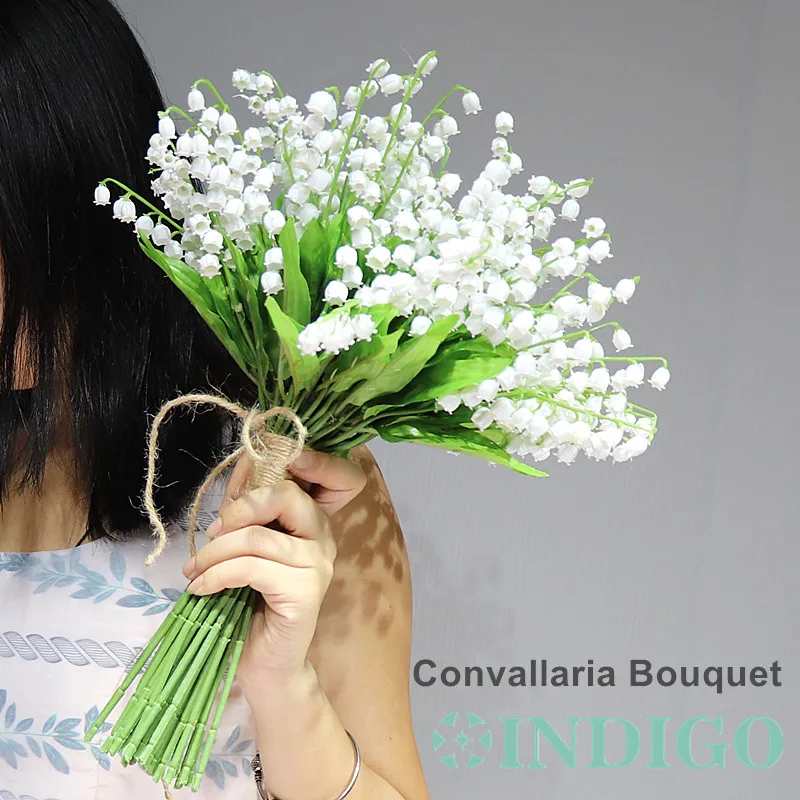 INDIGO-Plastic White Flower Bouquet for Table Centerpiece Decoration, Convallaria Majalis, Bride's Bouquet, Bell Flower, 36Pcs