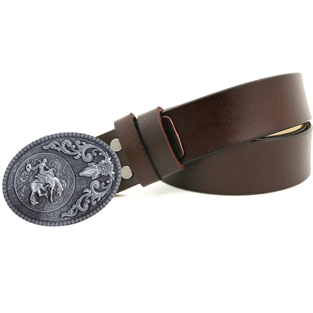 Luxury Mens Belts Screw Connection Cowskin Leather with Oval Western Cowboys Brand Design Metal Buckles