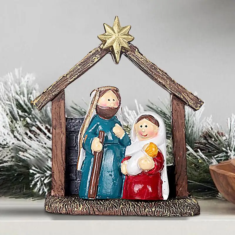 Figuras de Natividad de la Sagrada Familia, estatuilla de resina de escena de pesebre, decoración navideña, adorno de escena de Natividad de Navidad