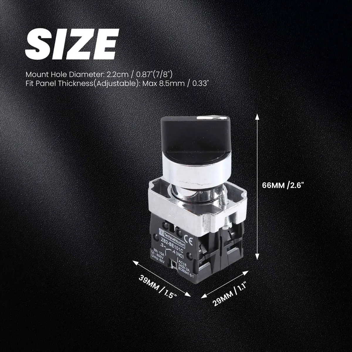 A14M 22mm Latching 2 NO 3-Position Rotary Select Switch ZB2-BE101C Black