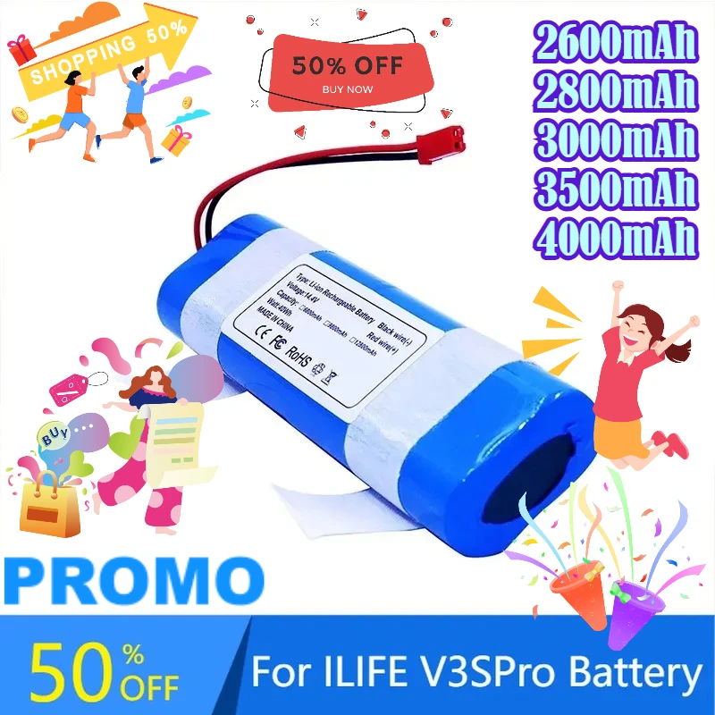 

14.4V 2800~4000mAh Lithium Battery for ILIFE V3s Pro V50 V5s Pro V8s V80 Max B5 Max S5 Pro X750 Robot Vacuum Cleaner Battery