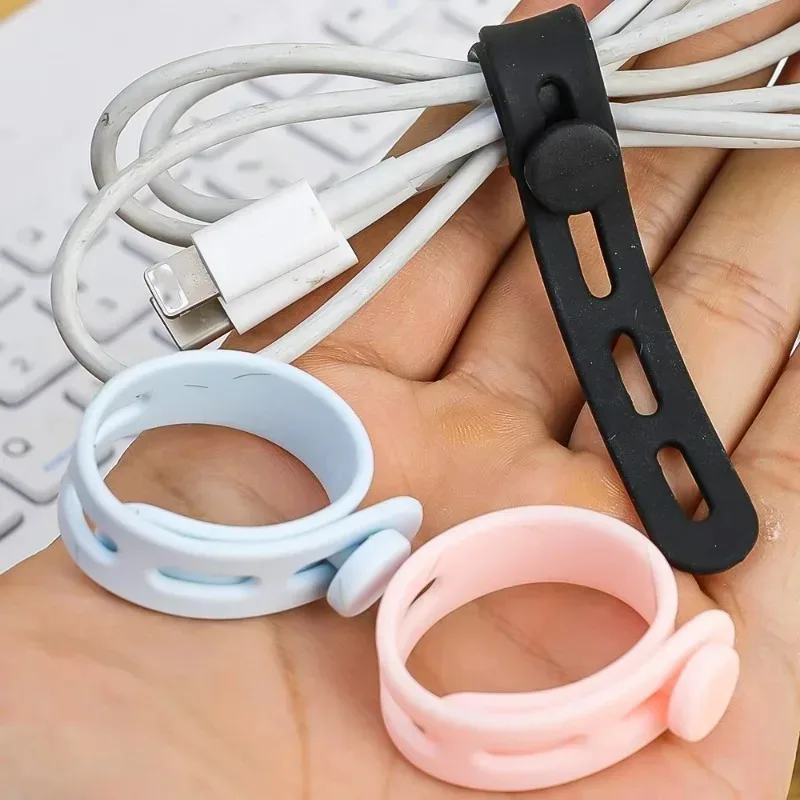 Silicone Cable Ties Reusable Cable Straps Elastic Adjustable Cord Organizer Management for Earphone USB Wire Charging Cables