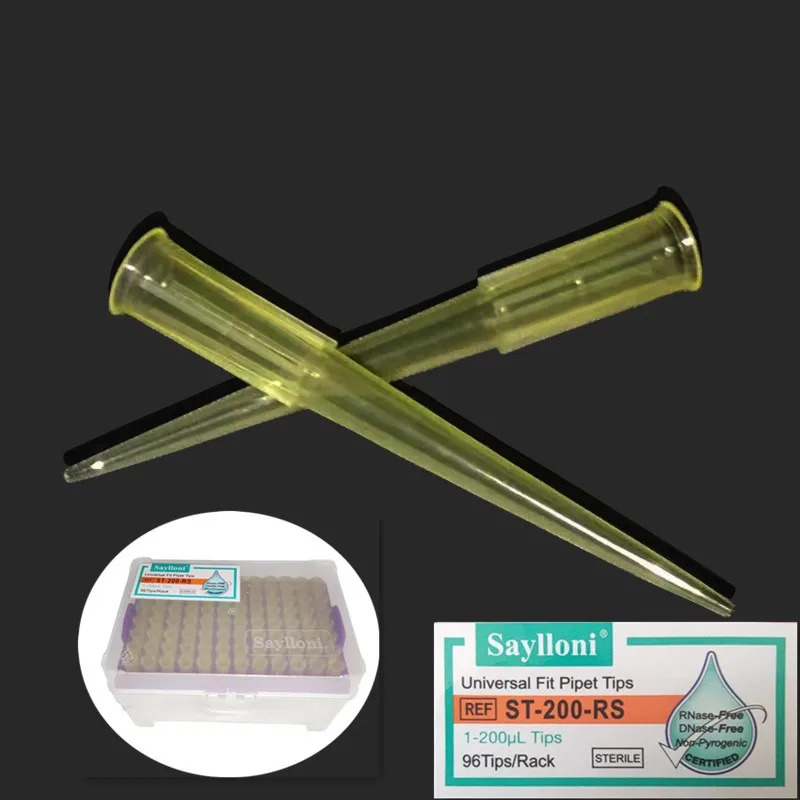 

96Pcs/box 200ul Plastic Liquid Transfer Pipets Pipette Tips Yellow Micro Biological Test Pipettor Tips BNase-Free DNase-Free