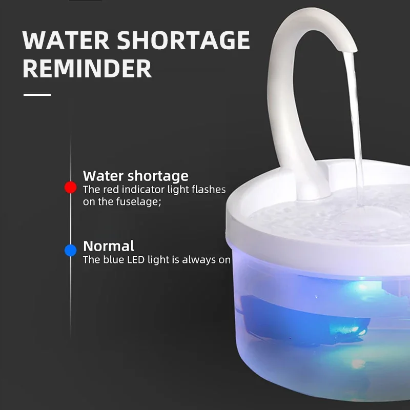 2L Automatic Cat Water Fountain Led Light USB Powered Cat Water Dispenser Dog Water Drinker Swan Neck Shaped Pet Dispenser