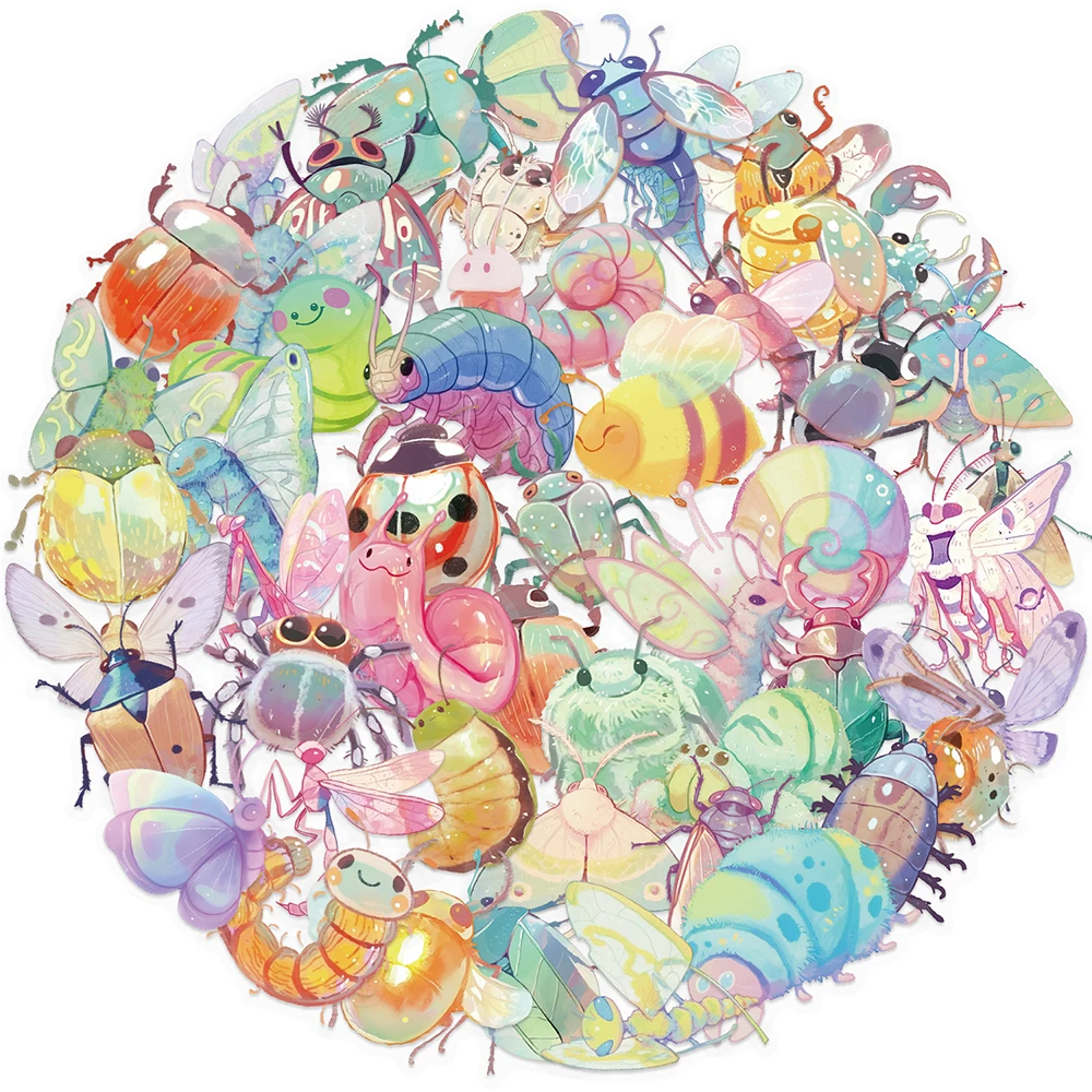 

10/30/50pcs Transparent Colorful Insect PET Stickers DIY Skateboard Phone Laptop Helmet Cute Cartoon Waterproof Sticker for Gift