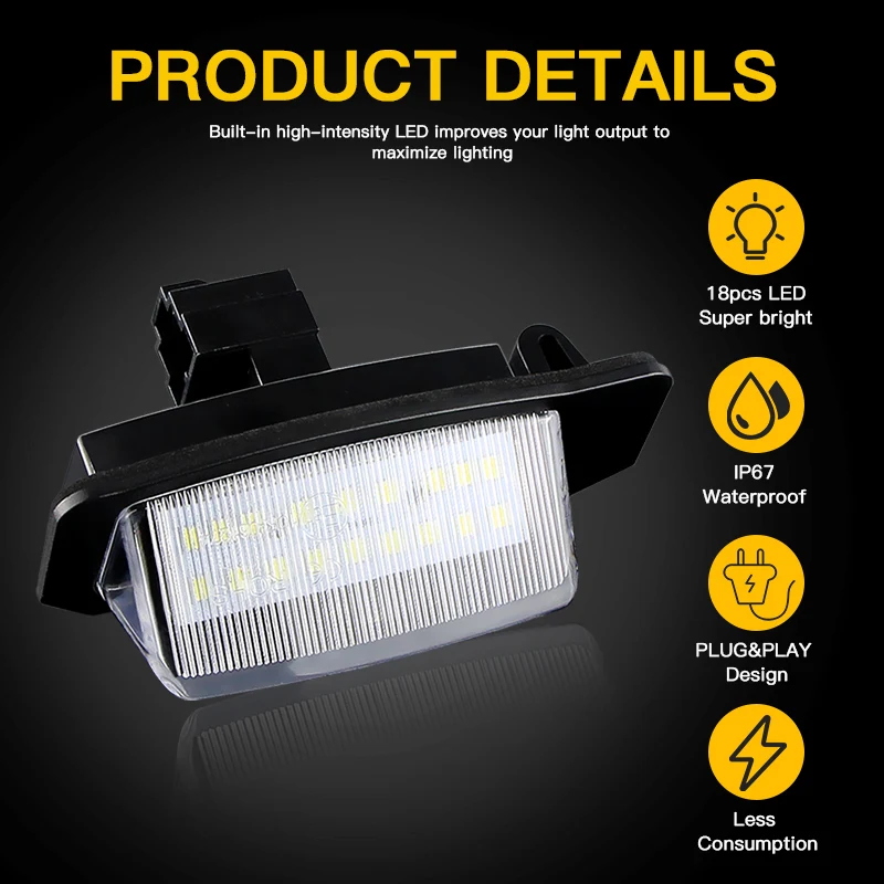 2PCS LED License Number Plate Lights Canbus ​For Mitsubishi Xpander 07-21 i-MiEV & Like 09-21 For Peugeot 4007 07-13 ION 10-21 view 5