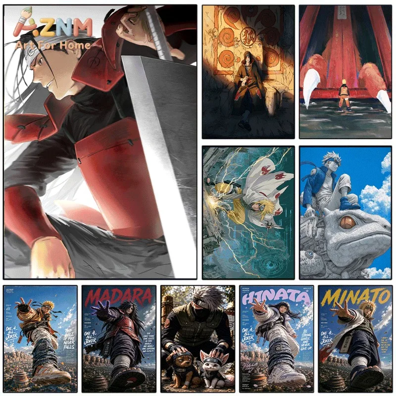 Naruto Canvas Wall Art Madara Red Armor Anime Print Collage With Famous Ninja Portraits For Teen Boys Bedroom Gaming Unframed