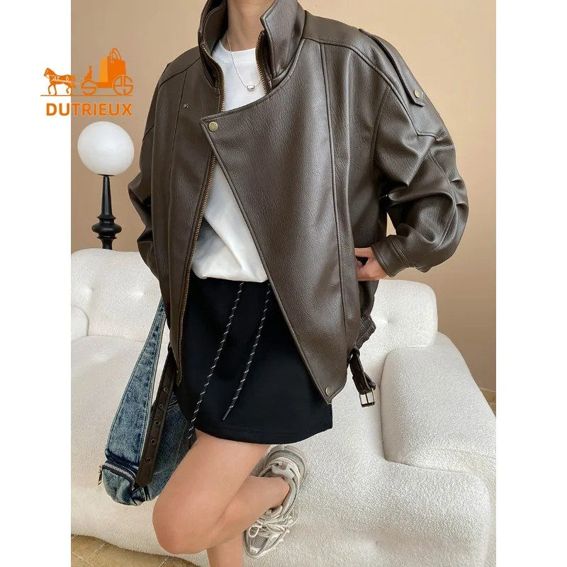 2025 New Spring Autumn 100% Genuine Sheepskin Women's Business Casual Real Leather Jacket, Vintage Distressed Coat for Women