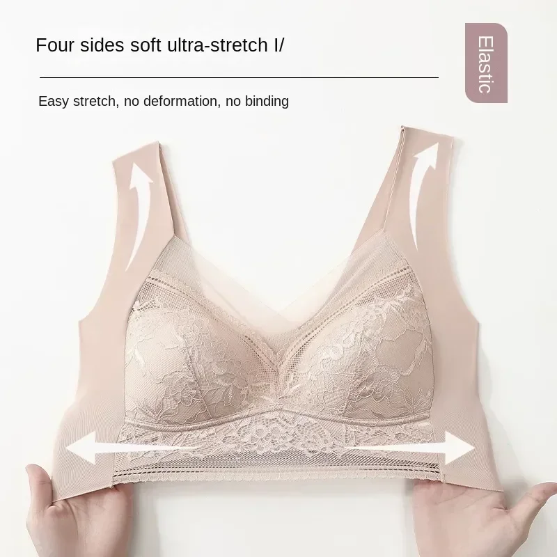 สุภาพสตรี Bra ชุดชั้นในขนาดใหญ่ Anti-Glare ชุดชั้นในถ้วยคงที่ Tube One-piece Unwired ด้านบนกลับผู้หญิงสําหรับลูกไม้ที่สวยงาม