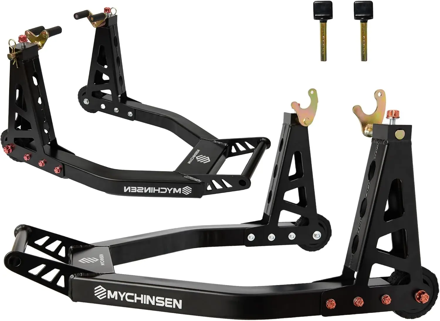Soporte de aluminio para motocicleta de 880 libras, soportes de elevación de ruedas combinados delanteros y traseros, con soportes de Paddock de carrete basculante ajustable U + L, Compatible