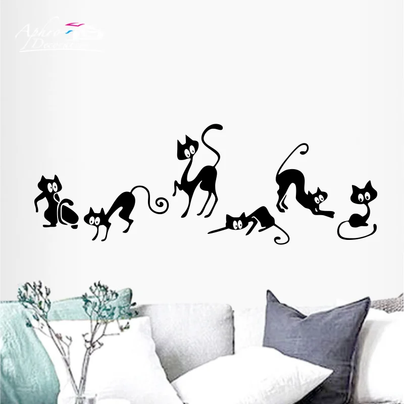 Black Cute Cats Wall Sticker Moder Cat Wall Stickers Girls Vinyl Home Decor Cute Cat Living Room Children Room