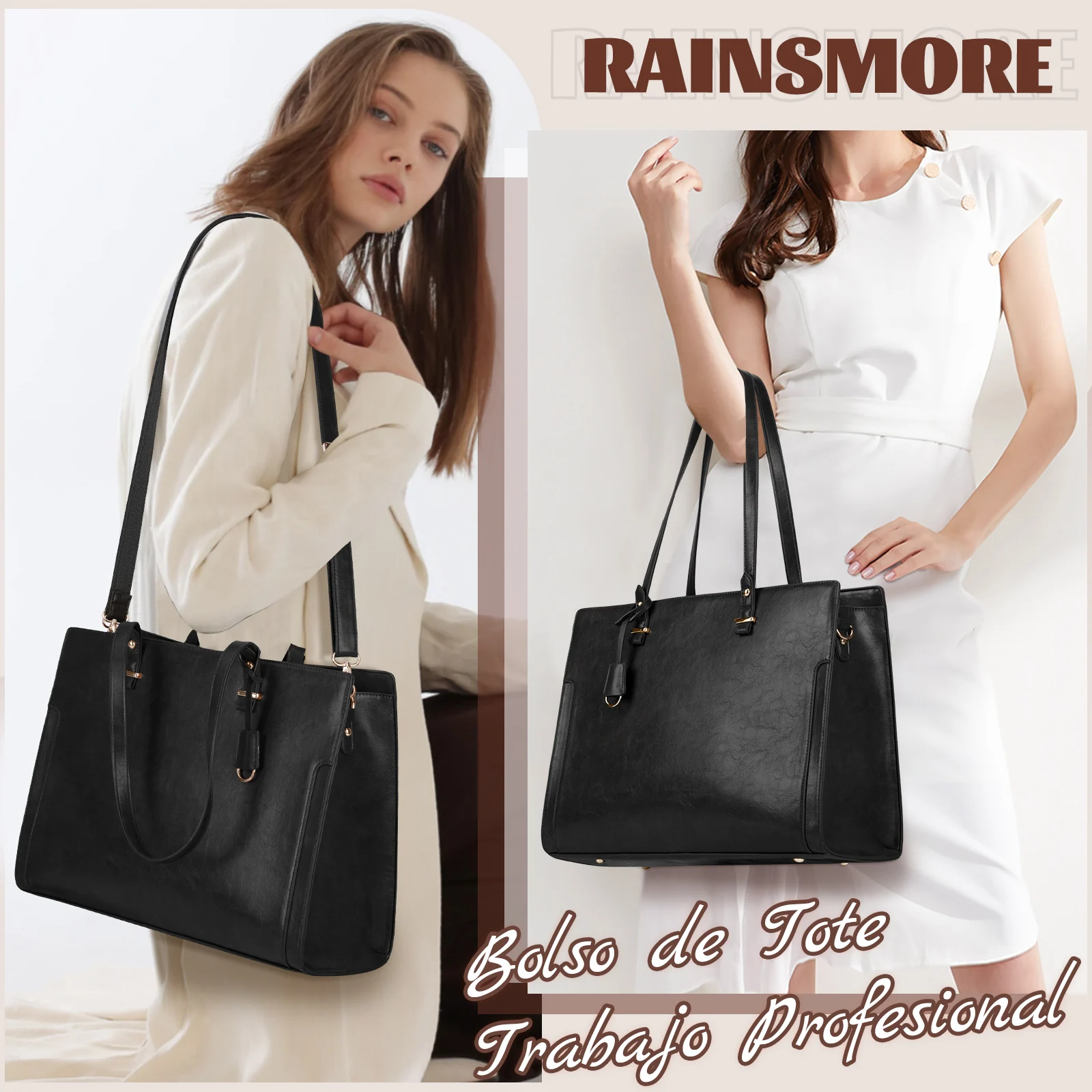 

RAINSMORE Laptop Bag for Women 15.6 Inch Large Capacity Business Computer Work Tote Bag Vintage Fashion Leather Shoulder Bag