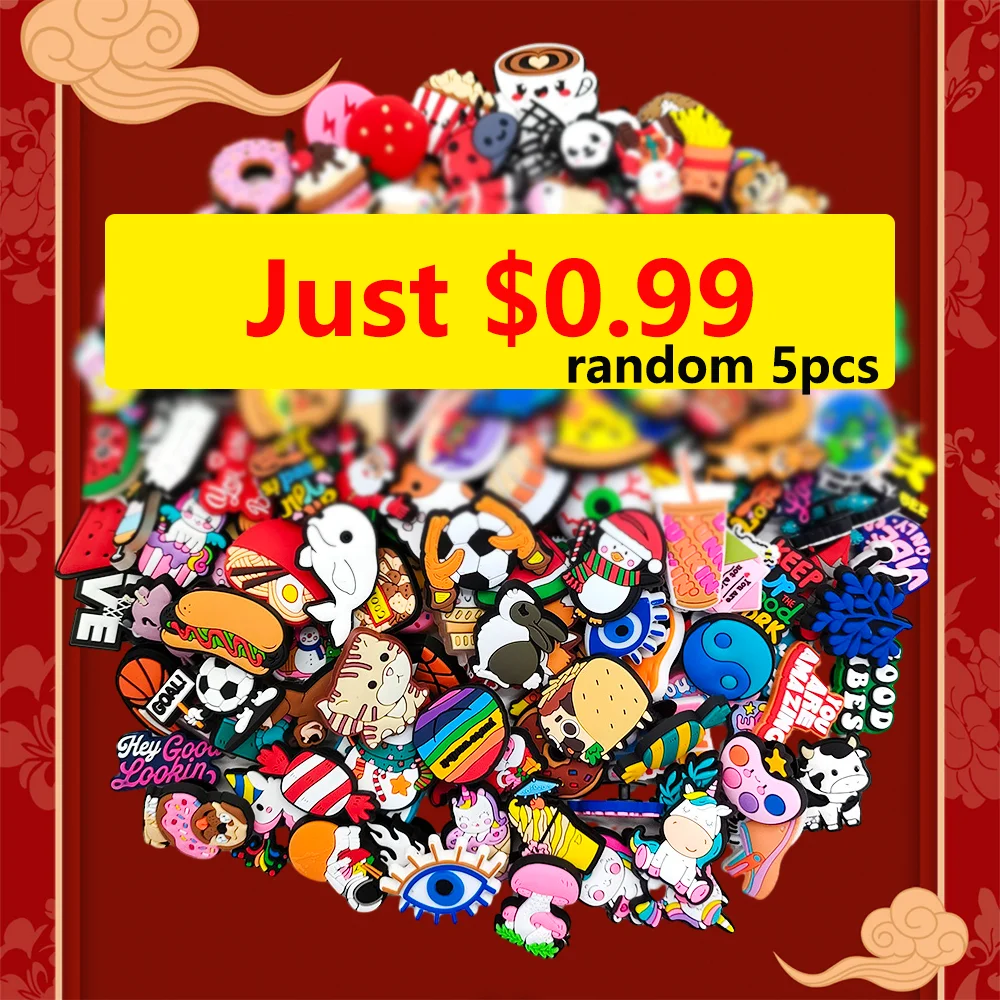 Special Offer Random 5pcs Store Products Cartoon Shoe Accessories Charms Sandals Decrate clogs Wholesale Gifts