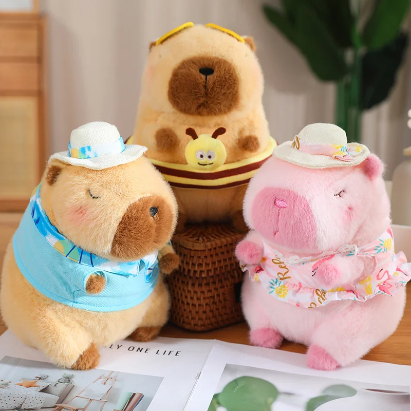 

25-45cm Creative Cartoon Capybara Dress Up T-shirt Swim ring Can Take off Soft Stuffed Animal Fluffty Doll Home Decor Kids Gifts