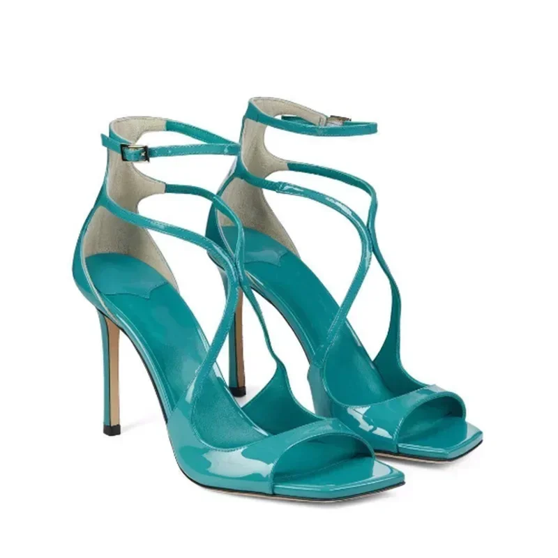 2024 Summer New Fashion Catwalk Sandals Square Toe Sexy Nightclub Open Toe Back Bag Stiletto High-heeled Women\'s Shoes