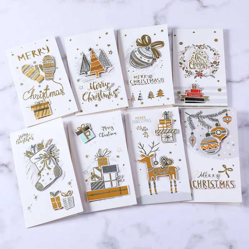 

8Pcs/Lot Merry Christmas Greeting Cards With Envelope Xmas New Year Invitations Postcard Card Christmas Holiday Party Supplies