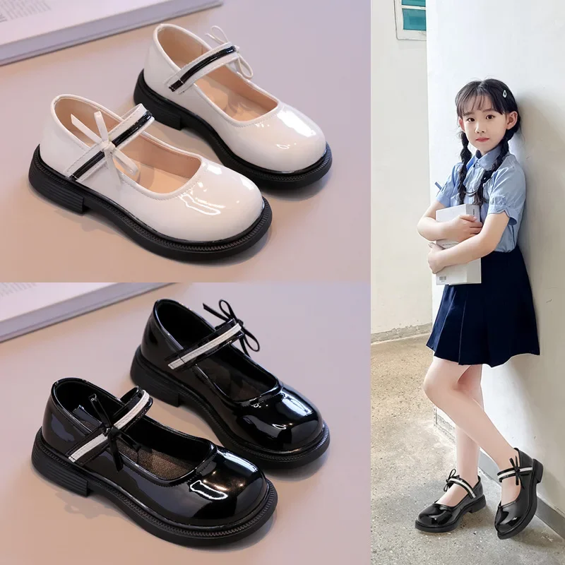 

2024 New Spring and Autumn Children's Shoes Black Single Shoes Children's Loafers Girls Girls' Leather Princess Shoes