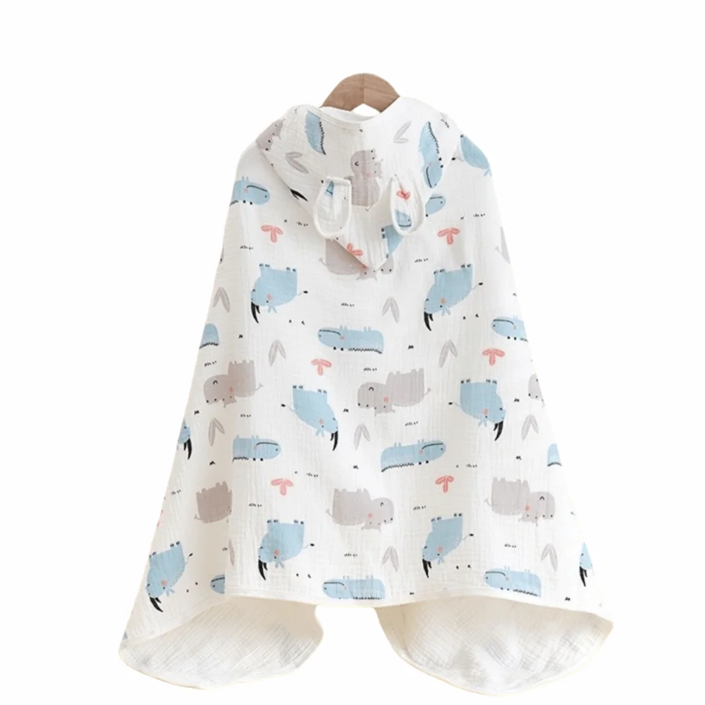 

Cartoon Printed Baby Gauze Bath Towel Four Layer Soft Hooded Bathrobe Absorbent Comfortable Cartoon Cloak Towel Children
