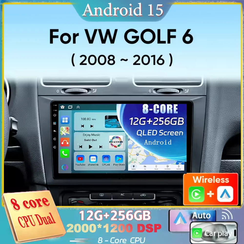 

Для Volkswagen VW Golf 6 MK6 GTI 2008-2016 Android 15 навигация автомобильный радиоприемник мультимедийный плеер стерео Carplay Auto 2K QLED GPS 4G