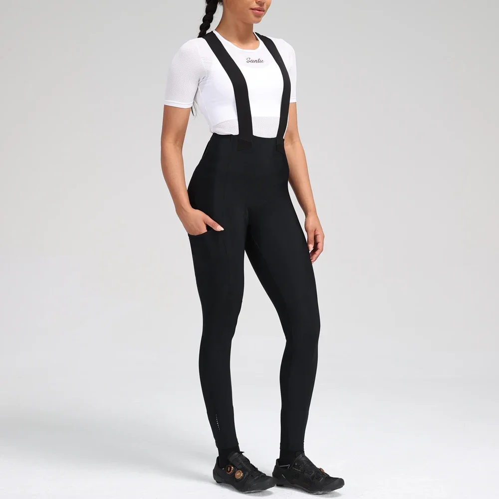 

Santic Women's Cycling Bib Pants Fleece Riding MTB Windproof Keep Warm Italian Cushion Cycling Pants Bike Clothes WL24C04174H